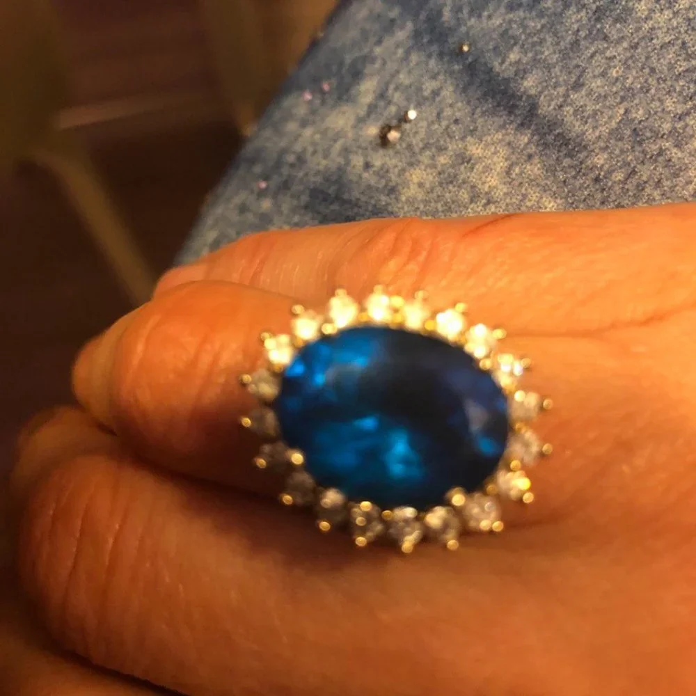 PRINSESS DIANA'S ring! gold plated  blue topaz  vintage Diana's ring, size 7 - Picture 4 of 7